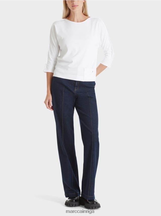 apģērbs balts VRBHXD1293 Marc Cain tops ar laivveida kakla izgriezumu