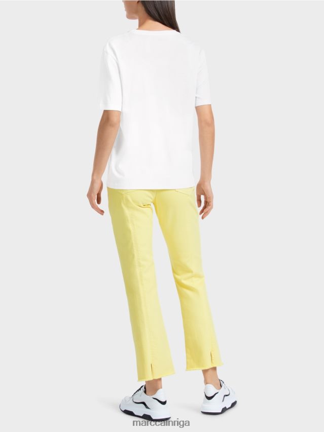 apģērbs balts VRBHXD1315 Marc Cain t-krekls ar krāsainu putnu aplikāciju