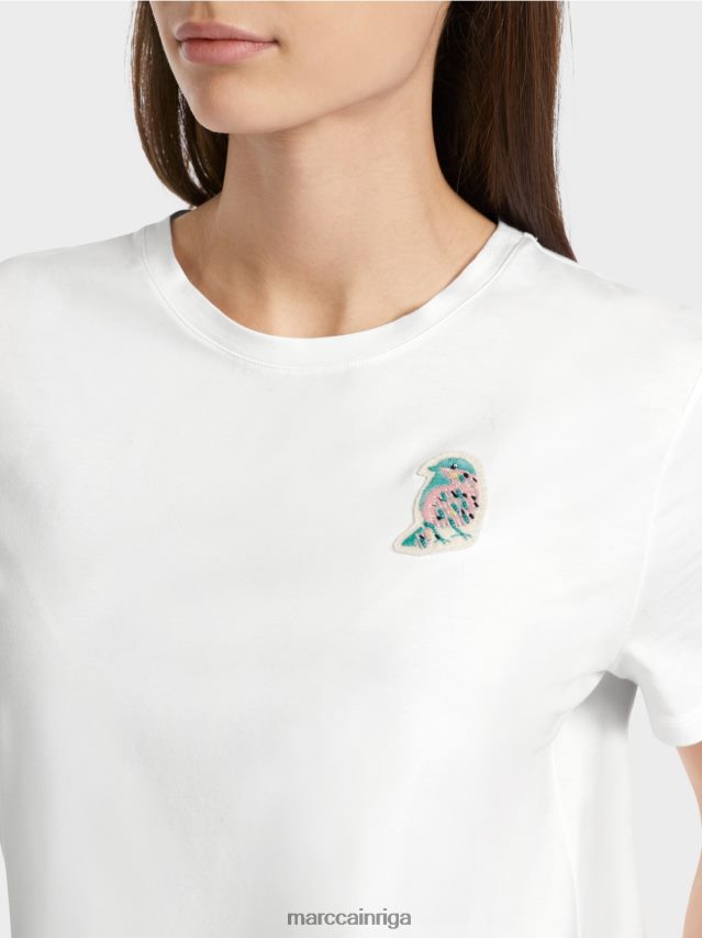 apģērbs balts VRBHXD1317 Marc Cain t-krekls ar putnu aplikāciju