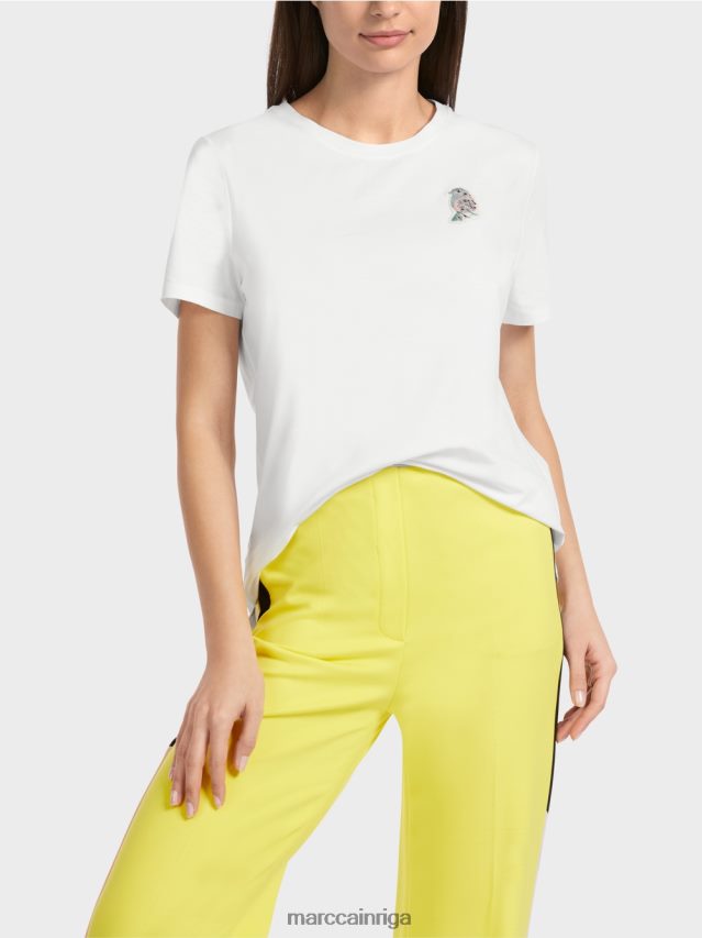 apģērbs balts VRBHXD1317 Marc Cain t-krekls ar putnu aplikāciju