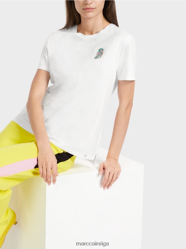 apģērbs balts VRBHXD1317 Marc Cain t-krekls ar putnu aplikāciju