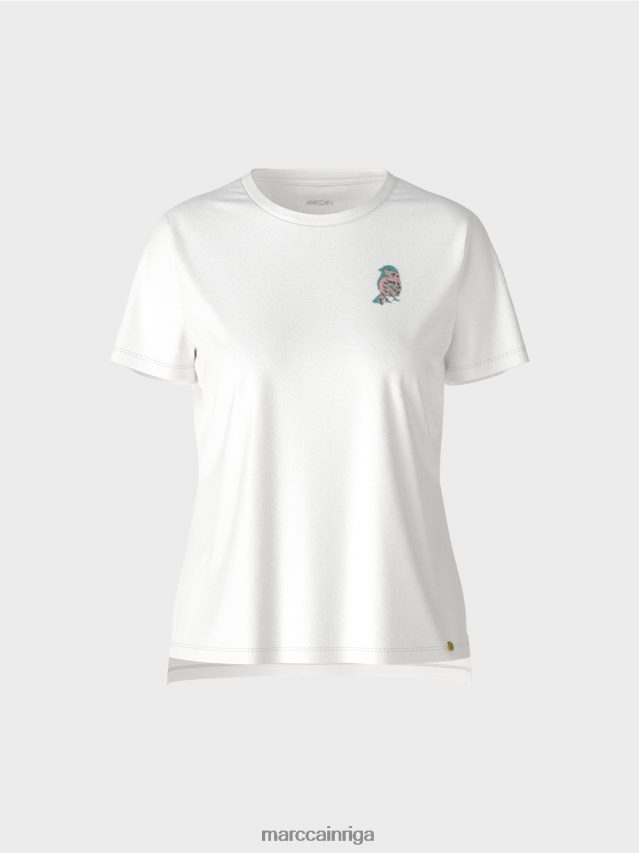 apģērbs balts VRBHXD1317 Marc Cain t-krekls ar putnu aplikāciju