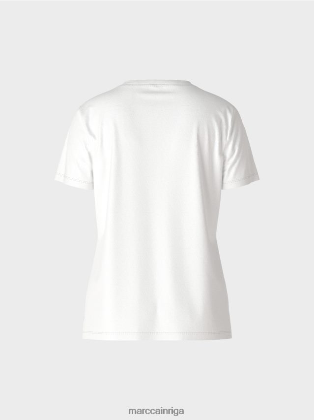 apģērbs balts VRBHXD1317 Marc Cain t-krekls ar putnu aplikāciju