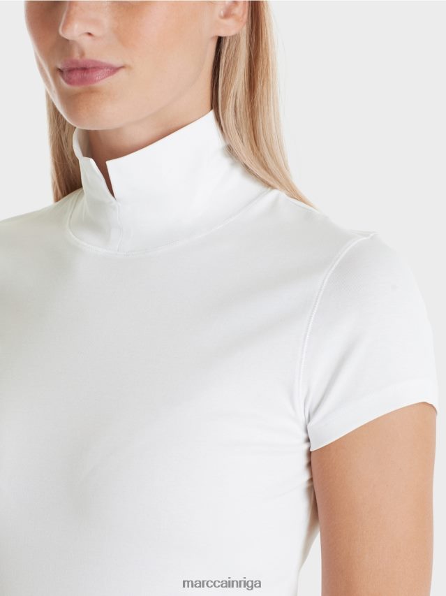 apģērbs balts VRBHXD1351 Marc Cain t-krekls ar augstu kakla izgriezumu
