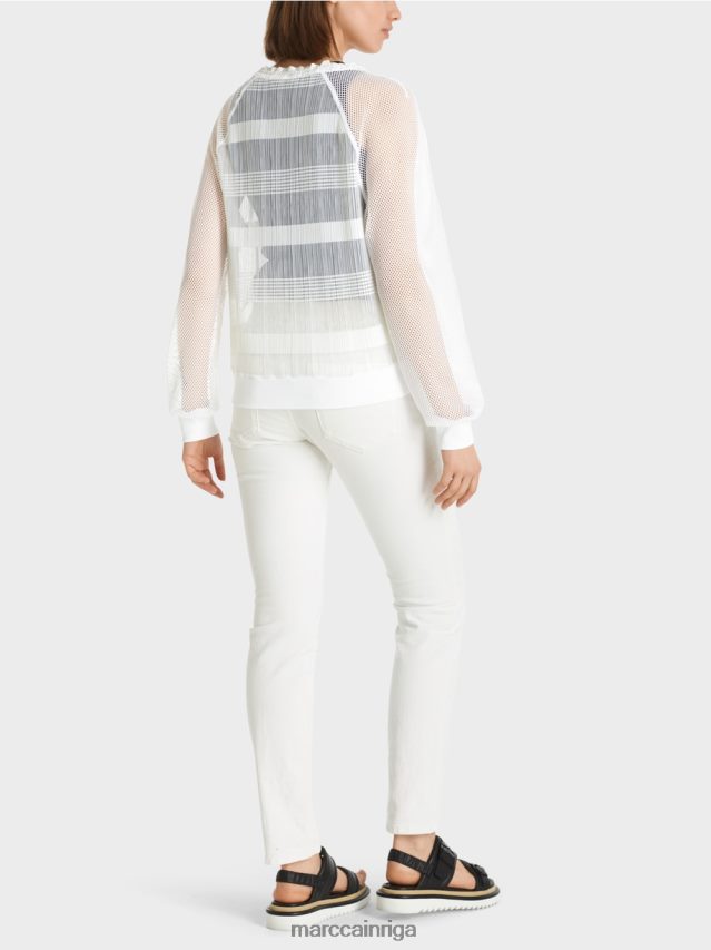 apģērbs balts VRBHXD1359 Marc Cain caurspīdīgs t-krekls ar garām piedurknēm