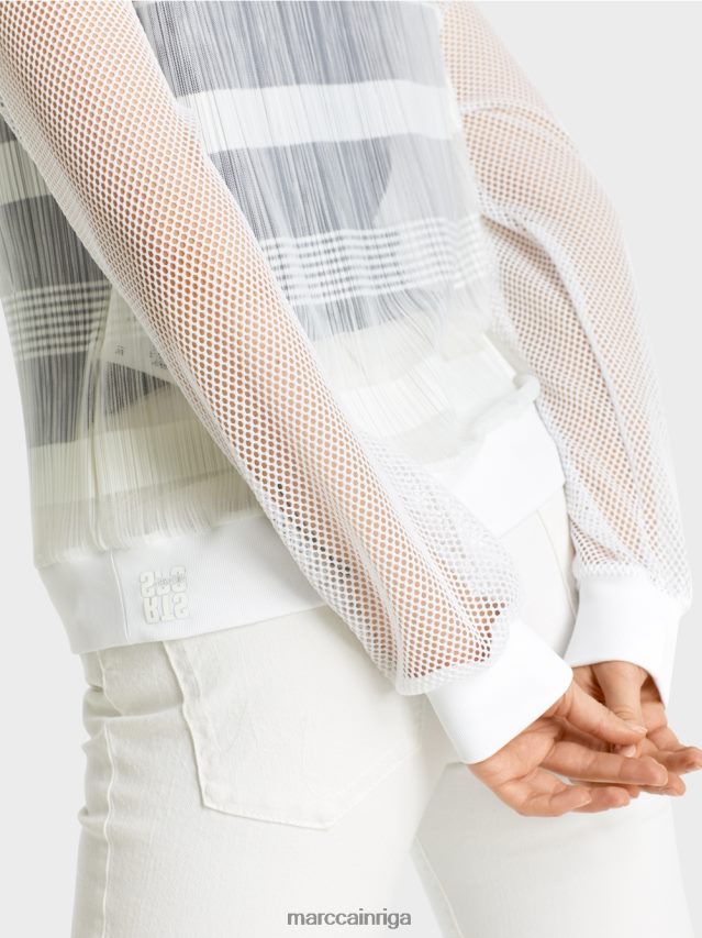 apģērbs balts VRBHXD1359 Marc Cain caurspīdīgs t-krekls ar garām piedurknēm