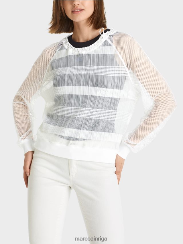 apģērbs balts VRBHXD1359 Marc Cain caurspīdīgs t-krekls ar garām piedurknēm