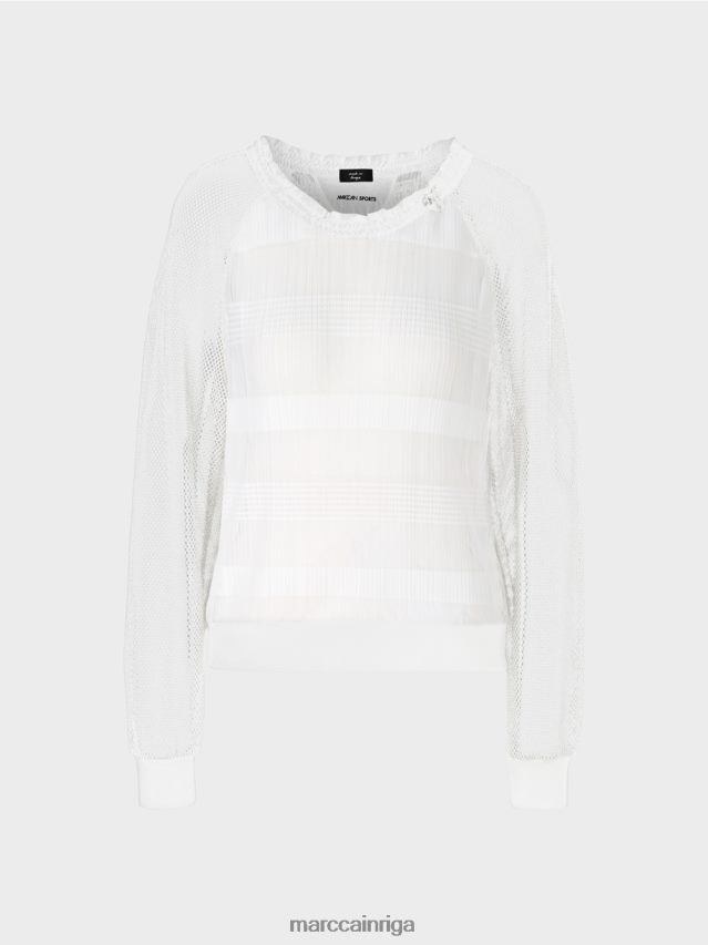 apģērbs balts VRBHXD1359 Marc Cain caurspīdīgs t-krekls ar garām piedurknēm