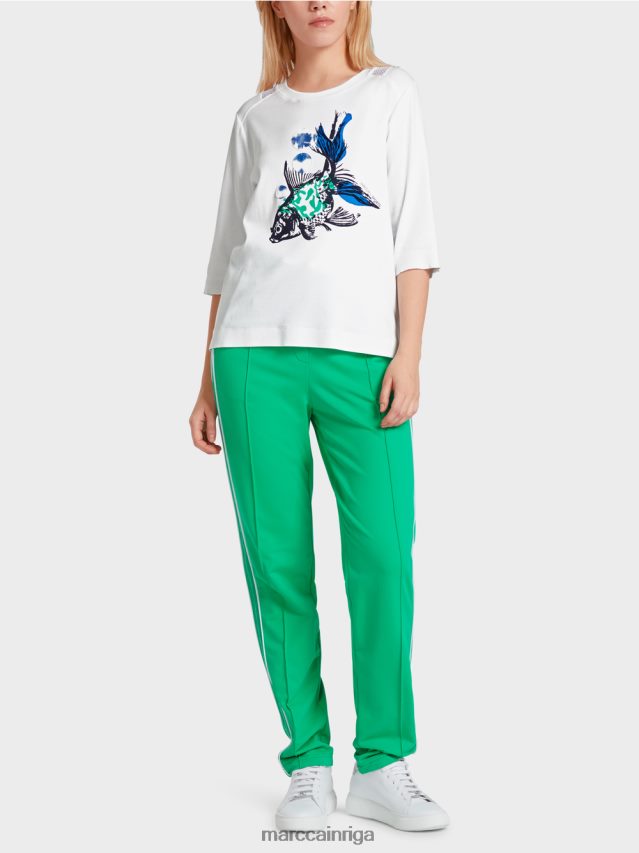 apģērbs balts VRBHXD1361 Marc Cain gaisīgs t-krekls ar sieta ieliktni