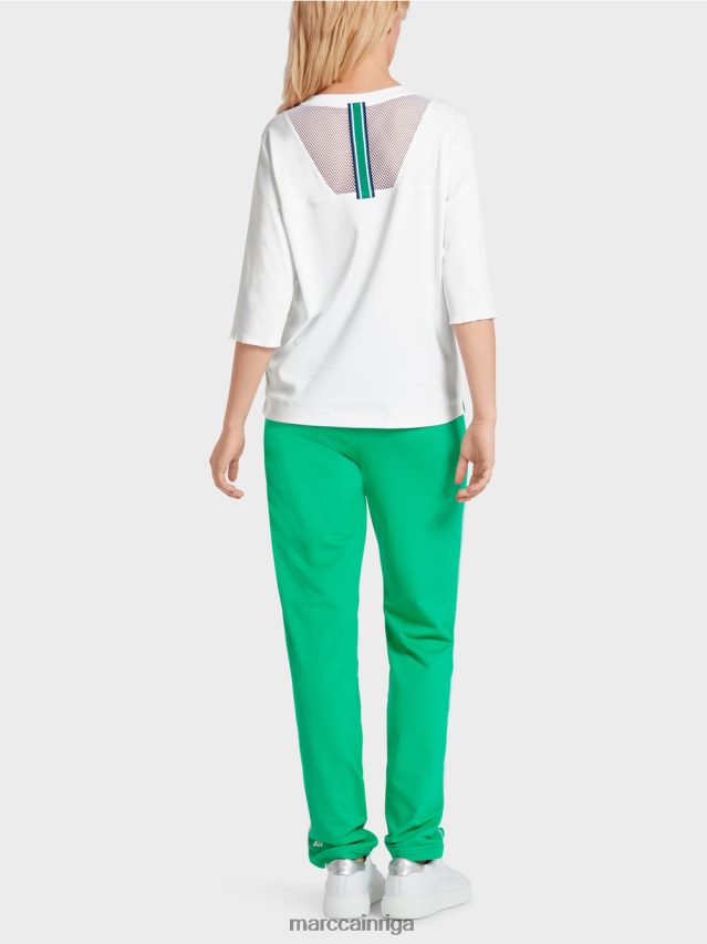 apģērbs balts VRBHXD1361 Marc Cain gaisīgs t-krekls ar sieta ieliktni