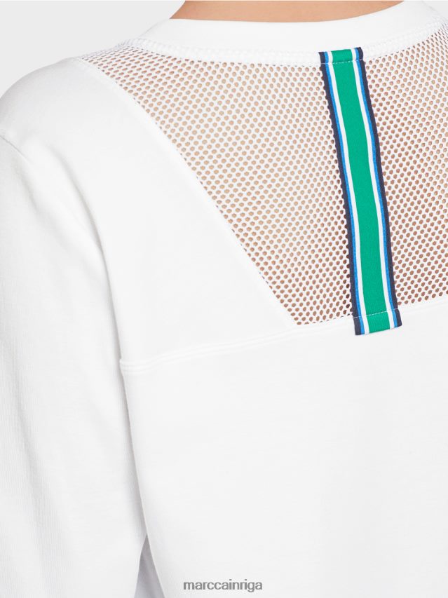 apģērbs balts VRBHXD1361 Marc Cain gaisīgs t-krekls ar sieta ieliktni