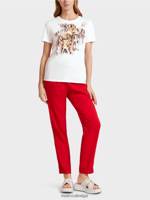 apģērbs balts VRBHXD1366 Marc Cain t-krekls ar ziloņa motīvu
