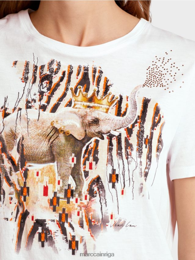 apģērbs balts VRBHXD1366 Marc Cain t-krekls ar ziloņa motīvu