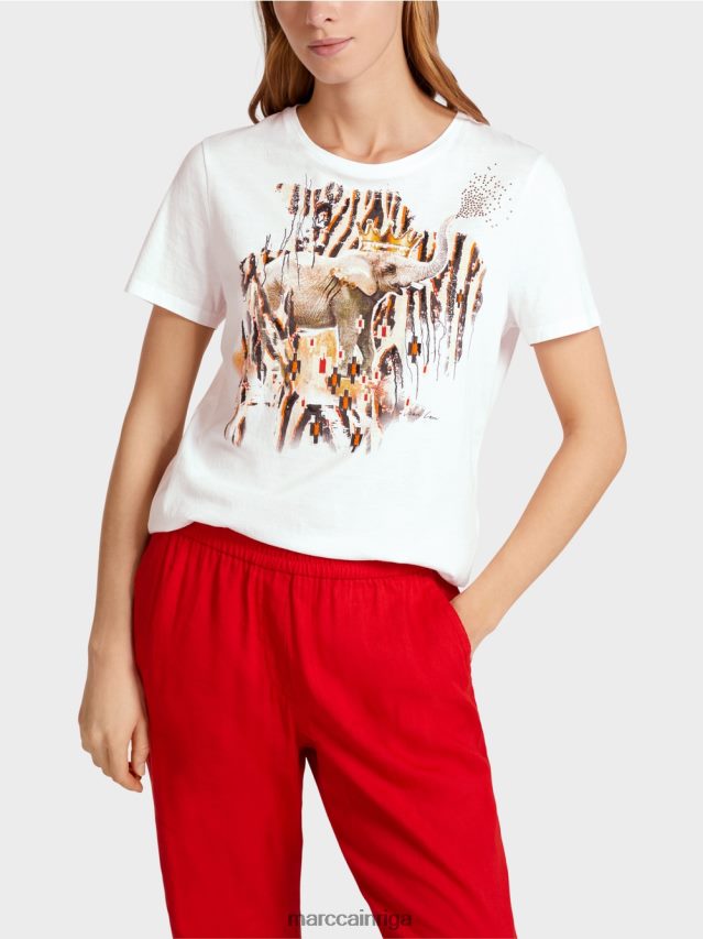 apģērbs balts VRBHXD1366 Marc Cain t-krekls ar ziloņa motīvu