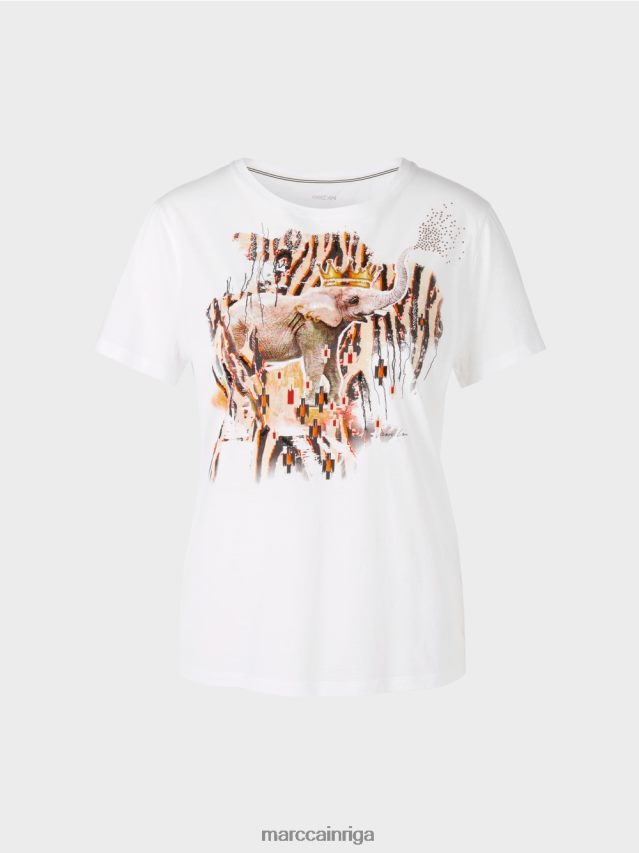 apģērbs balts VRBHXD1366 Marc Cain t-krekls ar ziloņa motīvu