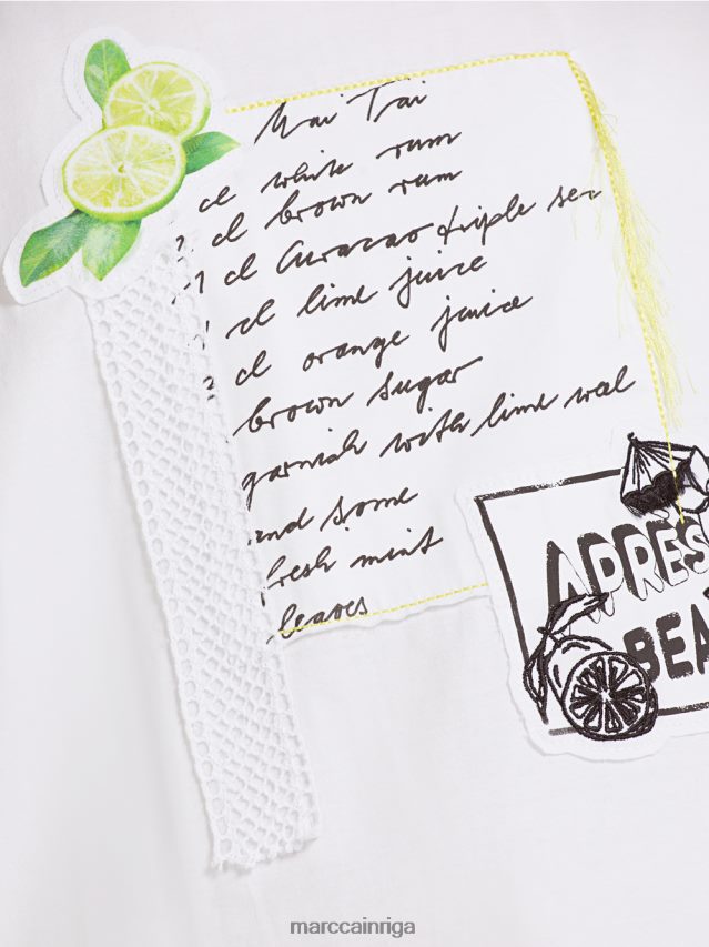 apģērbs balts VRBHXD1383 Marc Cain t-krekls ar aplikācijām un apdruku