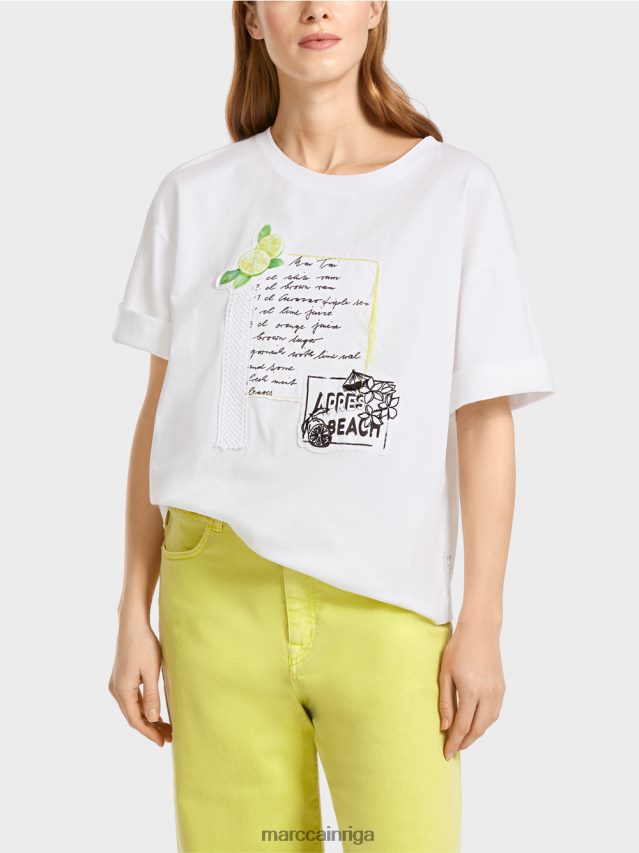 apģērbs balts VRBHXD1383 Marc Cain t-krekls ar aplikācijām un apdruku