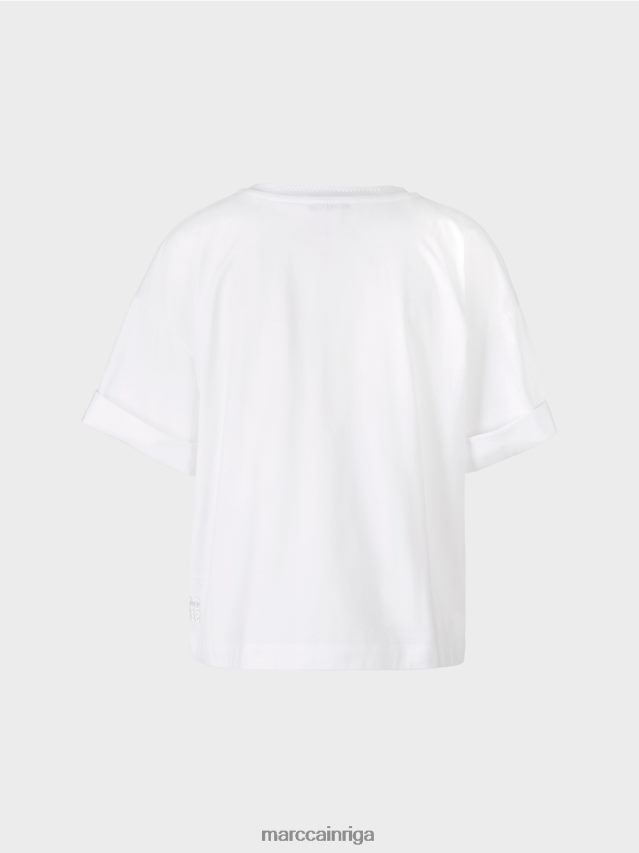apģērbs balts VRBHXD1383 Marc Cain t-krekls ar aplikācijām un apdruku