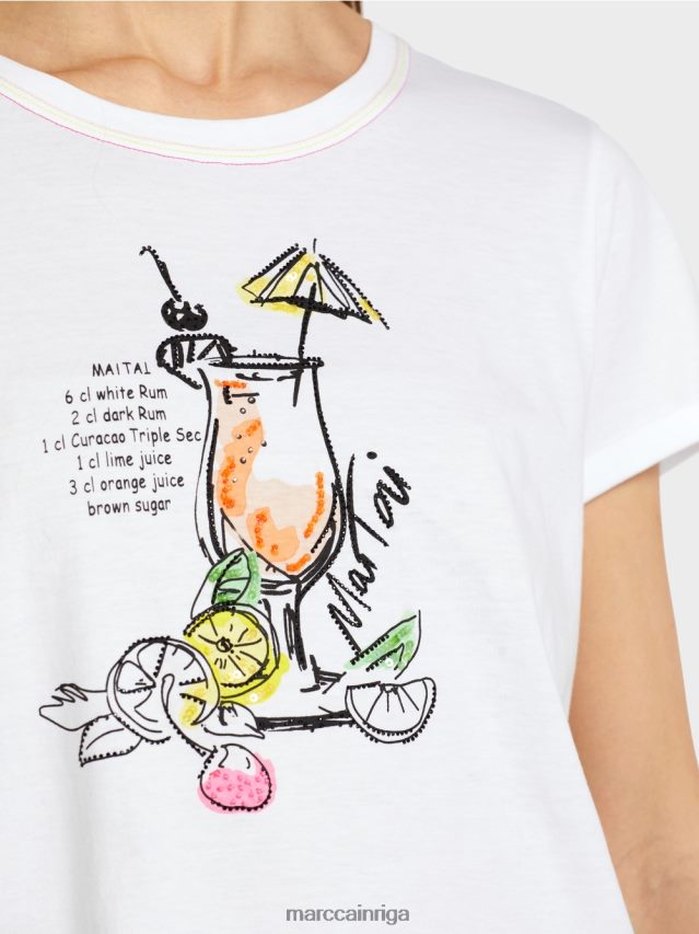 apģērbs balts VRBHXD1385 Marc Cain t-krekls ar mai tai receptes apdruku