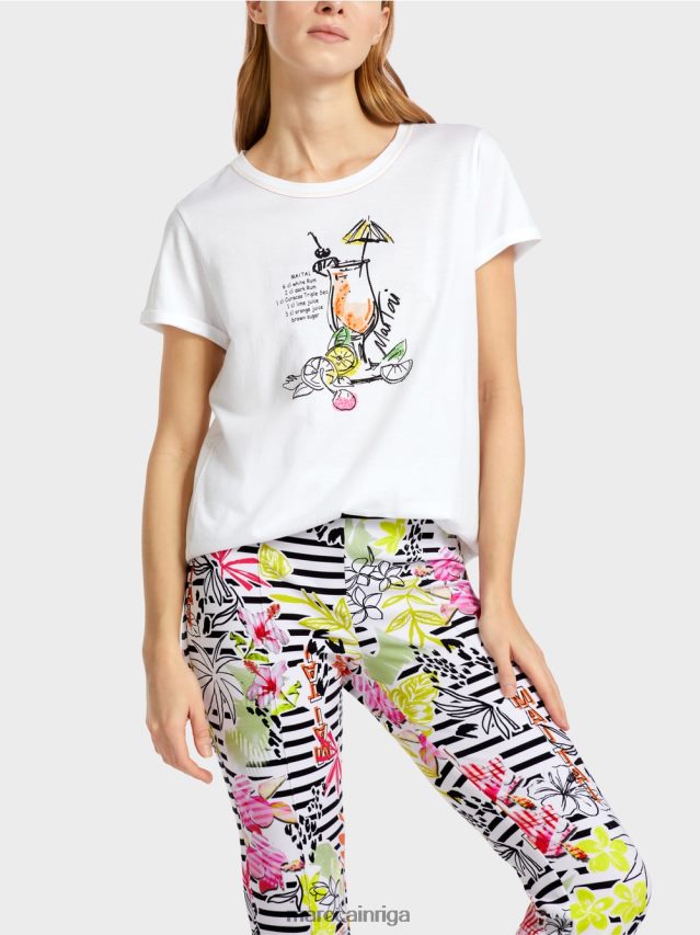 apģērbs balts VRBHXD1385 Marc Cain t-krekls ar mai tai receptes apdruku