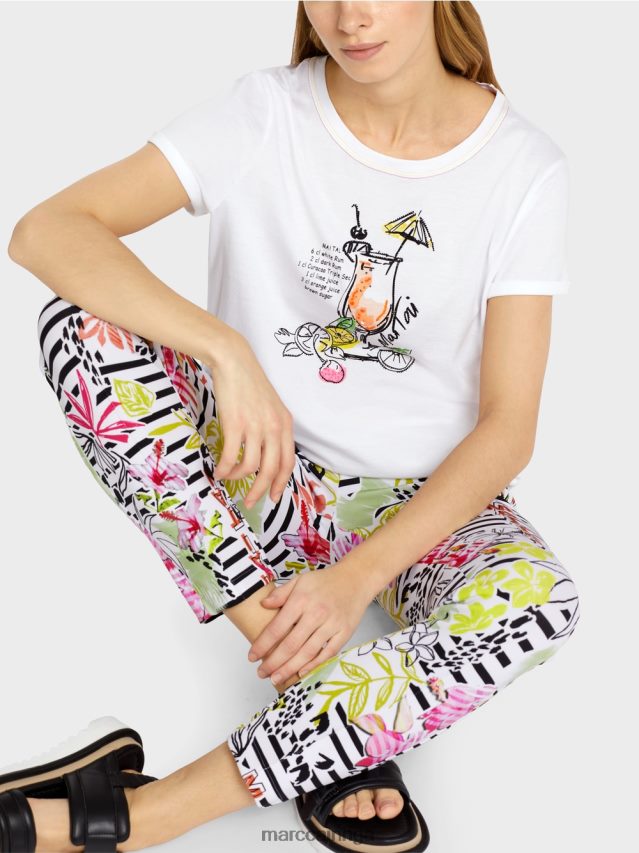 apģērbs balts VRBHXD1385 Marc Cain t-krekls ar mai tai receptes apdruku