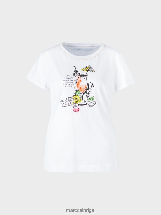 apģērbs balts VRBHXD1385 Marc Cain t-krekls ar mai tai receptes apdruku