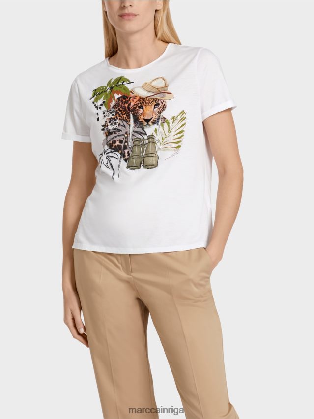 apģērbs balts VRBHXD1397 Marc Cain t-krekls ar dzīvnieku motīviem