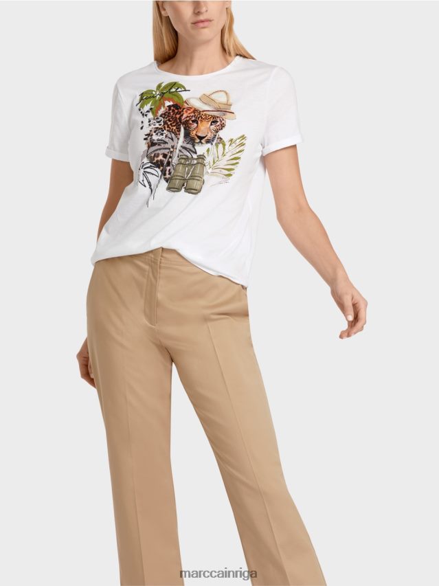 apģērbs balts VRBHXD1397 Marc Cain t-krekls ar dzīvnieku motīviem