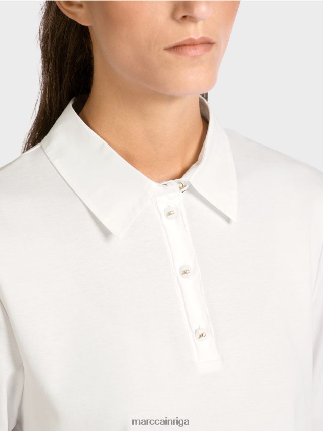 apģērbs balts VRBHXD1422 Marc Cain polo krekls ar sievišķīgām detaļām