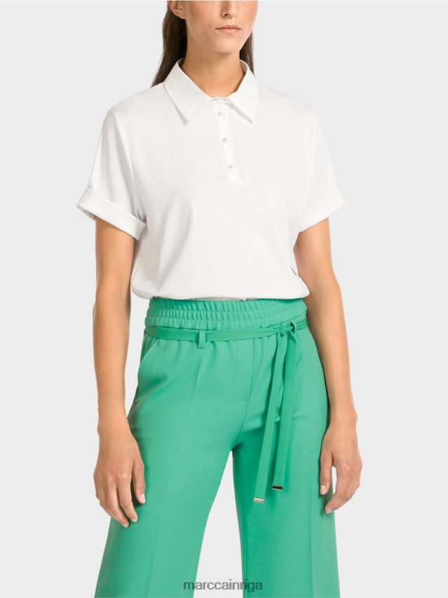apģērbs balts VRBHXD1422 Marc Cain polo krekls ar sievišķīgām detaļām