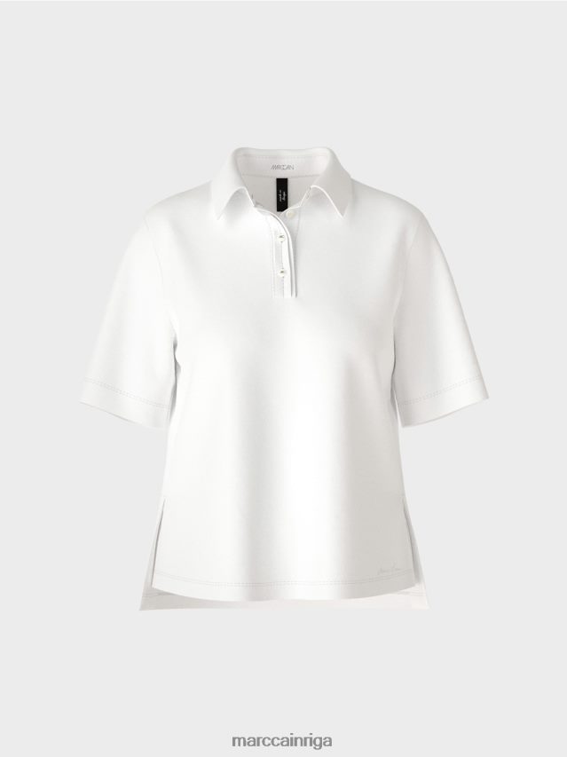 apģērbs balts VRBHXD1422 Marc Cain polo krekls ar sievišķīgām detaļām