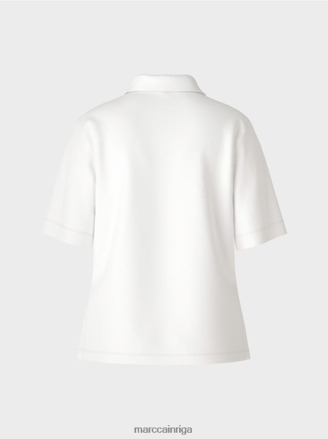 apģērbs balts VRBHXD1422 Marc Cain polo krekls ar sievišķīgām detaļām