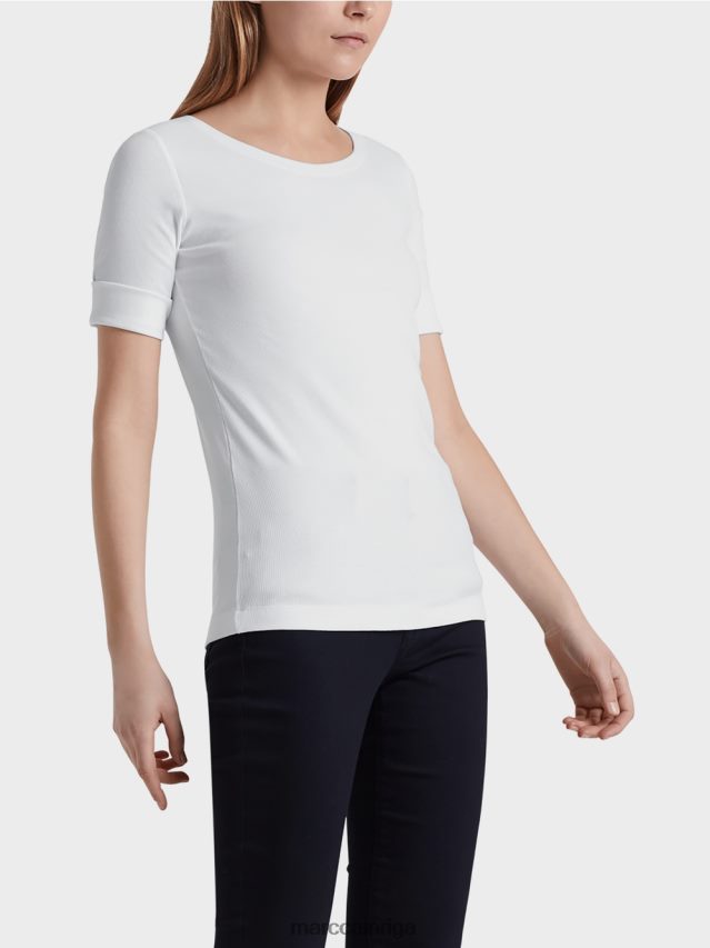 apģērbs balts VRBHXD1469 Marc Cain krekls ar apaļu apkakli ar īsām piedurknēm