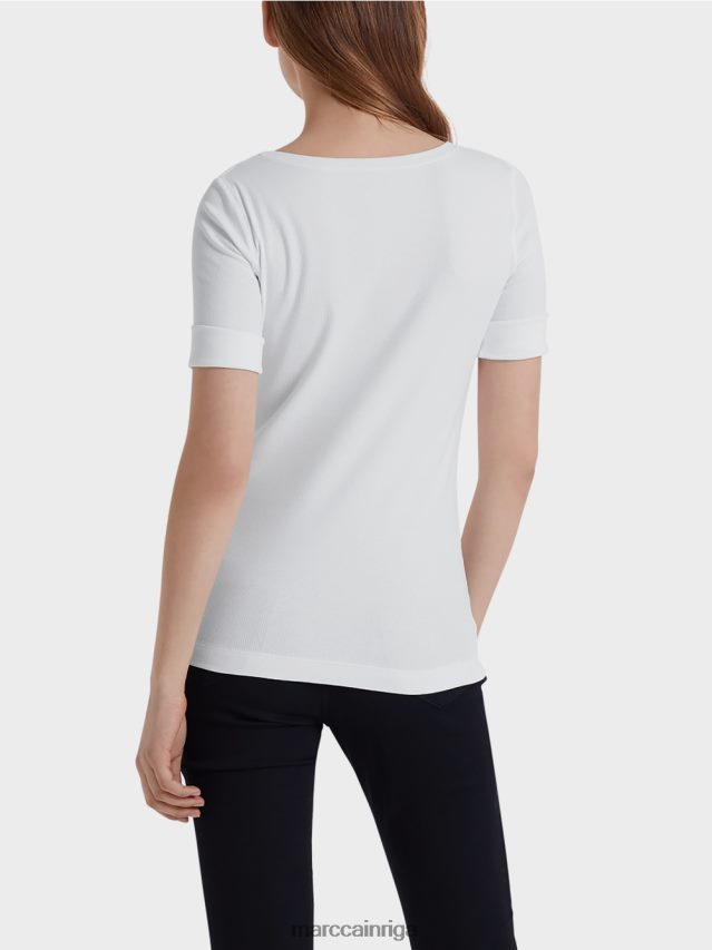 apģērbs balts VRBHXD1469 Marc Cain krekls ar apaļu apkakli ar īsām piedurknēm