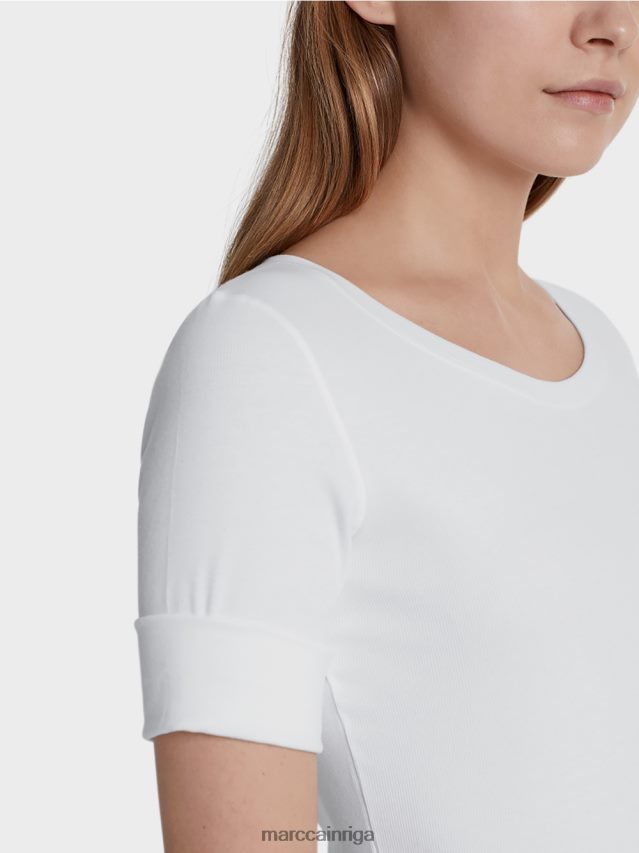 apģērbs balts VRBHXD1469 Marc Cain krekls ar apaļu apkakli ar īsām piedurknēm