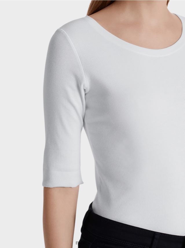 apģērbs balts VRBHXD1469 Marc Cain krekls ar apaļu apkakli ar īsām piedurknēm