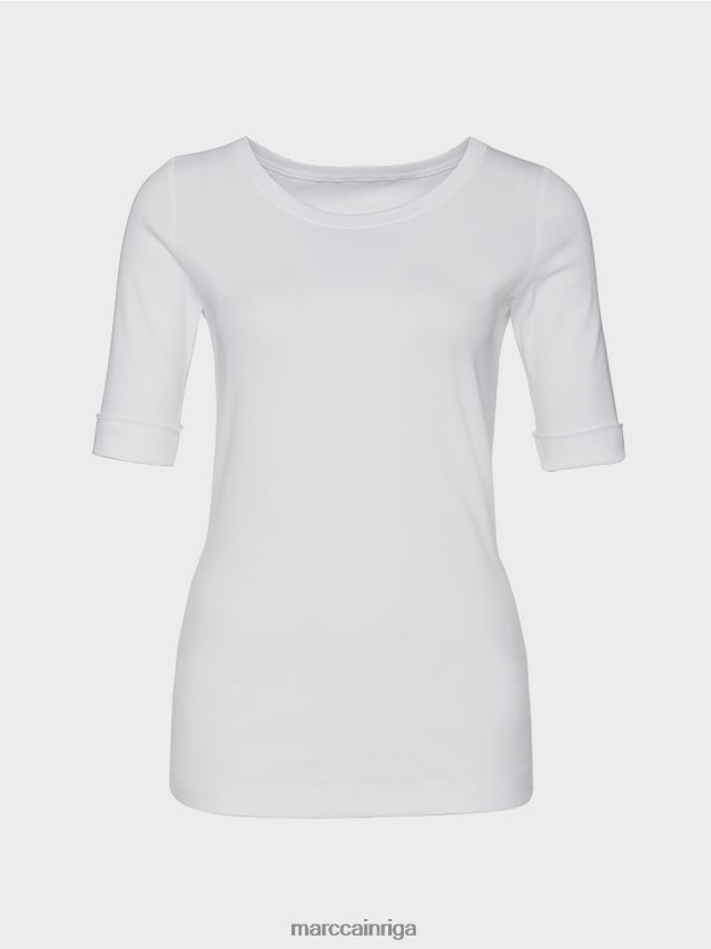 apģērbs balts VRBHXD1469 Marc Cain krekls ar apaļu apkakli ar īsām piedurknēm