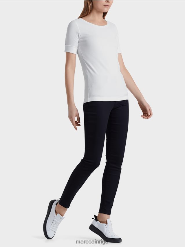 apģērbs balts VRBHXD1469 Marc Cain krekls ar apaļu apkakli ar īsām piedurknēm