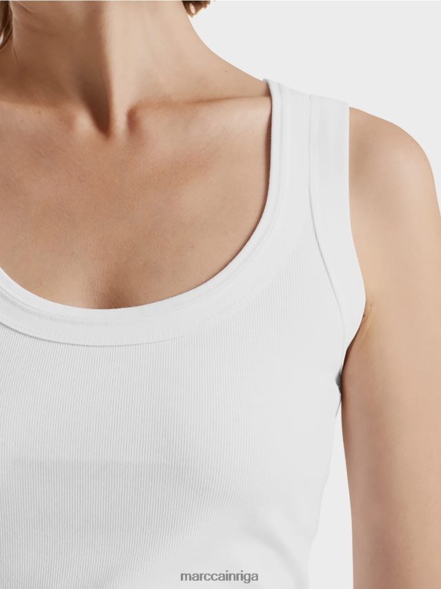 apģērbs balts VRBHXD1485 Marc Cain smalkas rievotas tvertnes augšdaļa