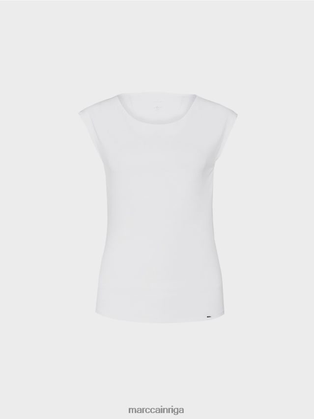 apģērbs balts VRBHXD1486 Marc Cain pamata tops ar platu kakla izgriezumu