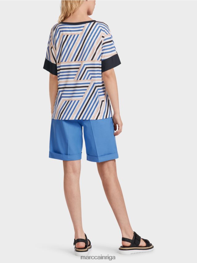 apģērbs debeszils VRBHXD1354 Marc Cain stāvapkakle ar v veida izgriezumu