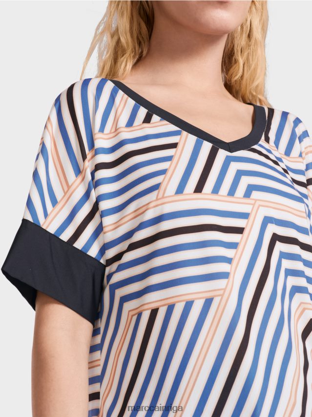 apģērbs debeszils VRBHXD1354 Marc Cain stāvapkakle ar v veida izgriezumu