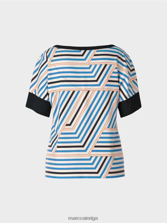 apģērbs debeszils VRBHXD1354 Marc Cain stāvapkakle ar v veida izgriezumu