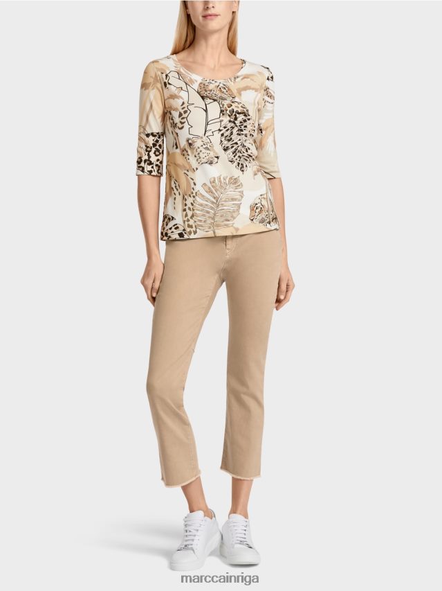 apģērbs dziļas smiltis VRBHXD1392 Marc Cain apdrukāts t-krekls ar 3/4 piedurknēm