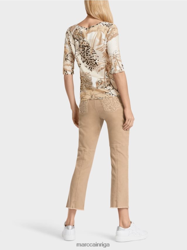 apģērbs dziļas smiltis VRBHXD1392 Marc Cain apdrukāts t-krekls ar 3/4 piedurknēm