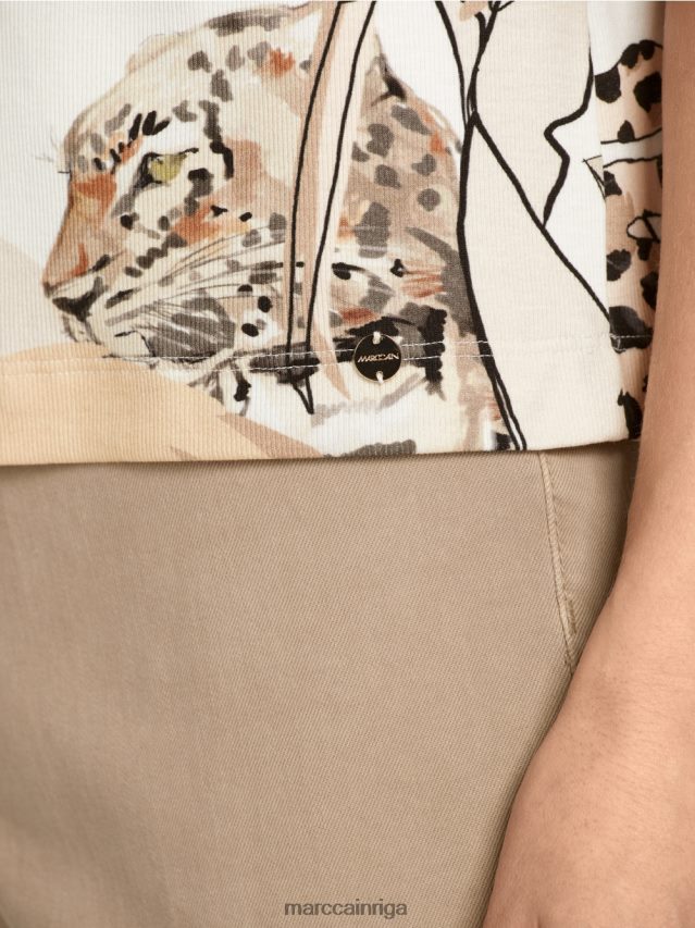 apģērbs dziļas smiltis VRBHXD1392 Marc Cain apdrukāts t-krekls ar 3/4 piedurknēm