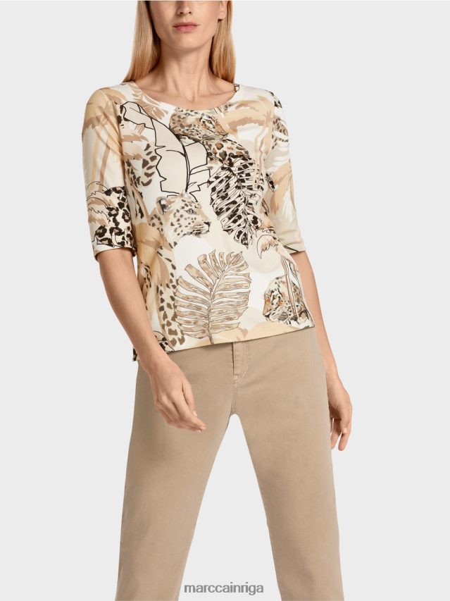 apģērbs dziļas smiltis VRBHXD1392 Marc Cain apdrukāts t-krekls ar 3/4 piedurknēm