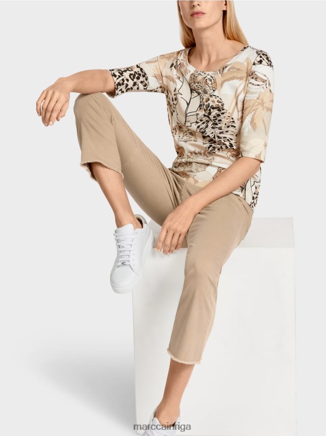 apģērbs dziļas smiltis VRBHXD1392 Marc Cain apdrukāts t-krekls ar 3/4 piedurknēm