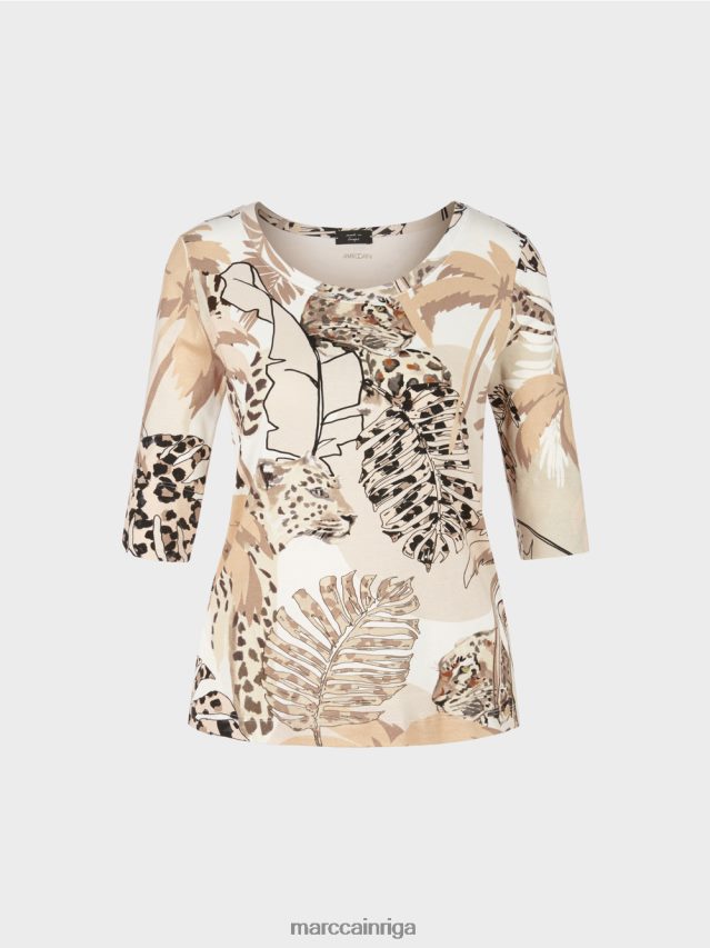 apģērbs dziļas smiltis VRBHXD1392 Marc Cain apdrukāts t-krekls ar 3/4 piedurknēm