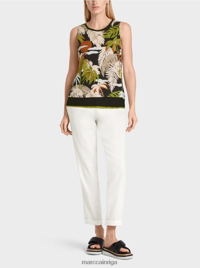 apģērbs dziļi olīvzaļa VRBHXD1399 Marc Cain Tops bez piedurknēm ar tropisku apdruku